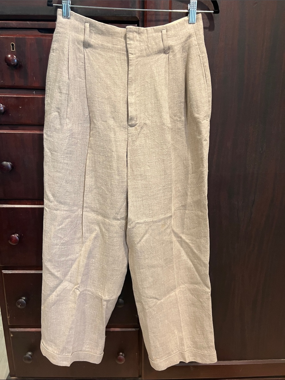 Vintage Ralph Lauren Country Neutral Beige Wide-Leg Dress Pants 100% Linen